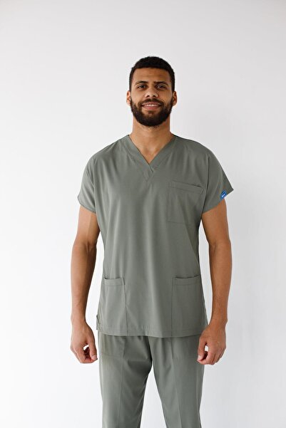 Dr. Mitra Men's Lycra Bat Sleeve Nurse Doctor Suit Mold Green