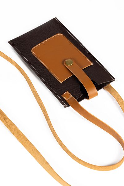 NOTHING Women's Brown Leather Snap Closure Card Holder with Compartment Strap Phone Bag