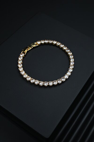 FRNCH 3A Kalite Zirkon Taşlı 4MM Altın Renkli Tennis Erkek Bileklik FRJ12161-...