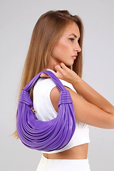 Morpelikan Women's Purple Piping Design Detailed Shoulder Bag