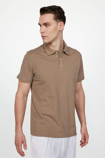 Tudors Ανδρικό T-Slim Fit Slim Fit 100% βαμβακερό μπλουζάκι με ανοιχτό μπεζ γιακά