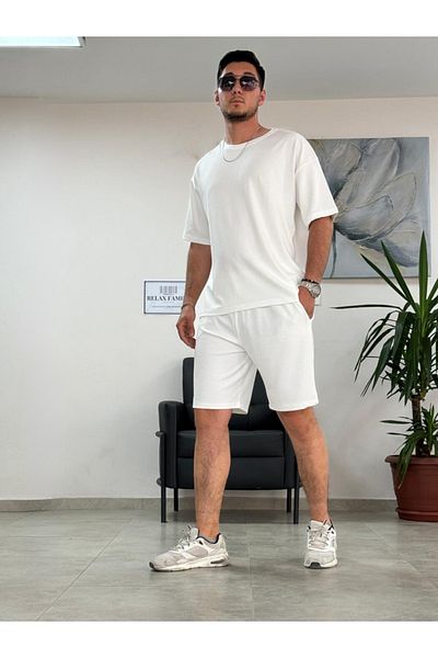 Relax family xf Ανδρικό Oversize Σορτς Κάτω Τοπ Casual Καθημερινό Χτενισμένο Βαμβακερό Σετ