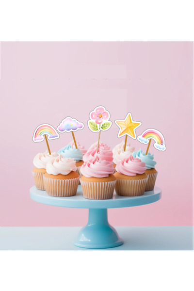 Hiras Dizayn 15 Adet Gökkuşağı Bulut Yıldız Pasta Kürdanı Cupcake Pasta Süsü ...