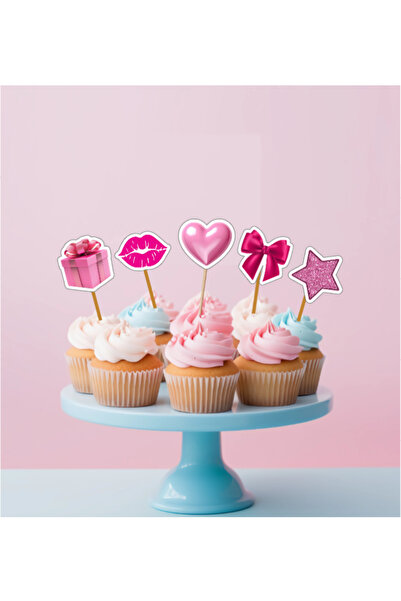 Hiras Dizayn 15 قطعة من مسواك كعكة القلب الوردي على شكل نجمة 5 سم كب كيك تزيي...