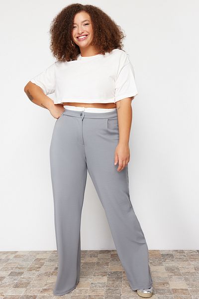 Trendyol Curve Graue Strickhose mit Taillendetail TBBSS24AR00000