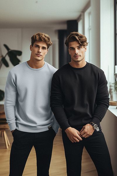 Trendyol Collection Černo-šedá Melange 2-balení oversize/široký střih fleece uvnitř/teplá mikina Tmnaw24Sw00001