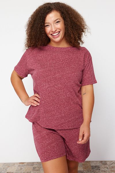 Trendyol Curve Set de pijamale tricotate, roșu Claret Melange TBBSS24AI00120