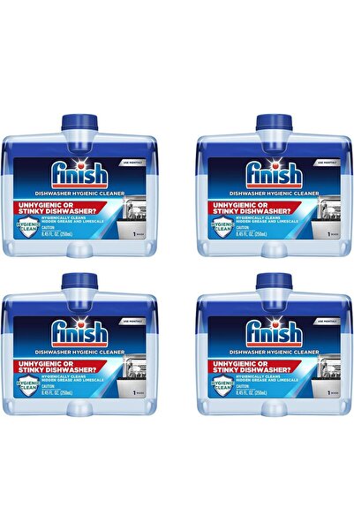 Finish منظف غسالة الأطباق مزدوج المفعول سعة 8.45 أونصة سائلة لإزالة زيت الزجاجات والجير - عبوة من 4 قطع