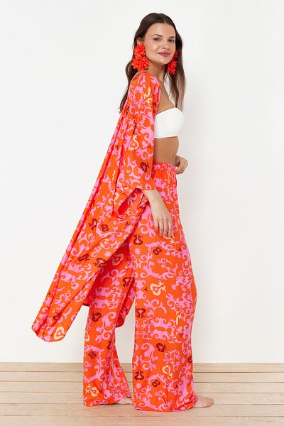 Trendyol Collection Etnikai mintás szőtt strandnadrág - TBESS24PL00018