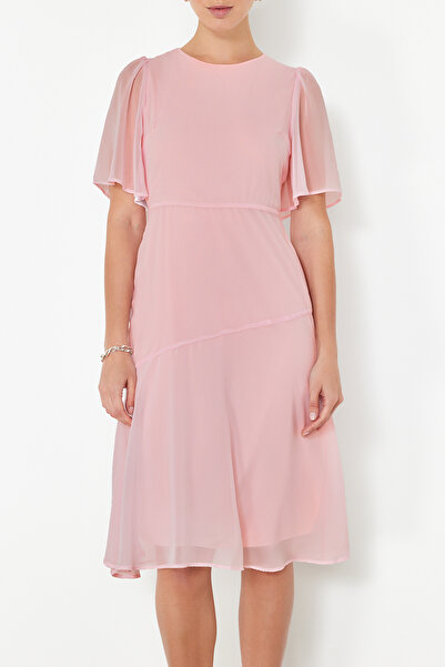 Trendyol Collection Φούστα σε σκόνη Flounce Φόρεμα σιφόν μίντι γραμμής Α υφαντό TWOSS22EL00733