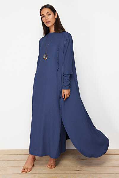 Trendyol Modest Pletená sada modrých kimonových šatů – texturované a zabalené TCTSS24EB00203