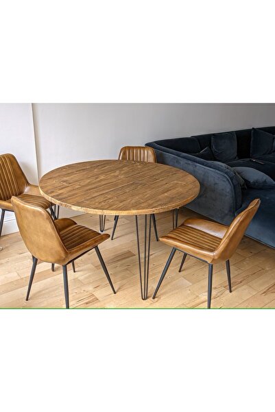 ESG GROUP Yuvarlak Ahşap Demir Ayaklı Masa 80x80