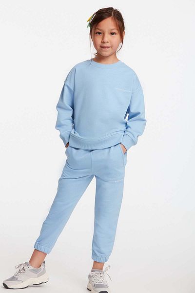 GRIMELANGE Komfortní modrá tepláková souprava Jabor Girl's Embroidered Crew Neck