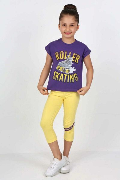 BALKABAĞI Skate Girl's Yellow Purple 2-Piece Tights Set (2-9 Years)