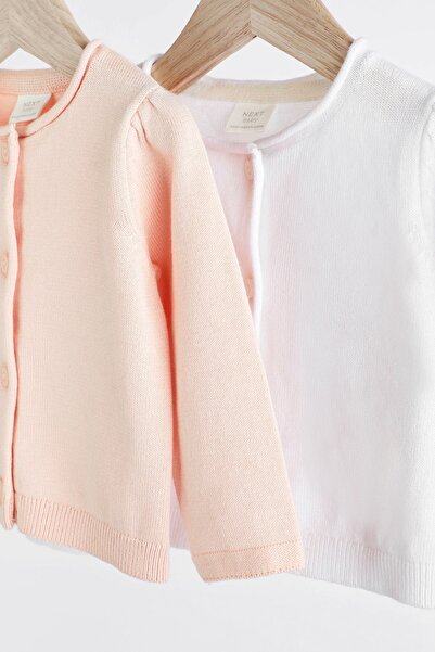 Next Baby Pink White Set of 2 100% Cotton Knitted Cardigan