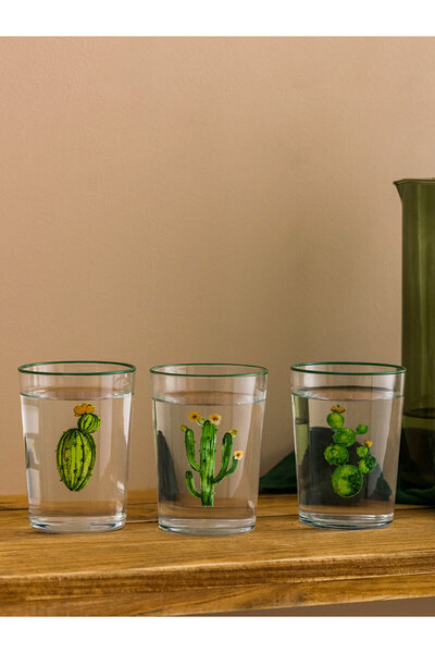 LC Waikiki Cactus Printed Glass Cup Set of 3 - 510 ml