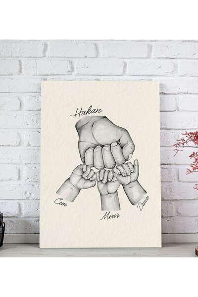 Bk Gift Kişiye Özel Baba-Çocuk El Tasarımlı Siyah Beyaz Kanvas Tablo-3 20x30,...
