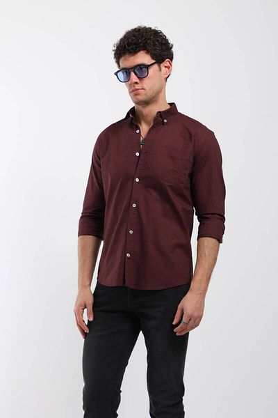 Keep Out Men's Long Sleeve Plain Shirt with Pockets Plum