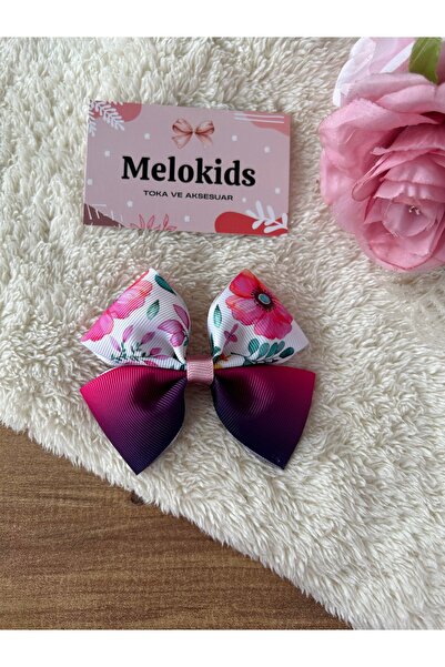 MeloKids مشبك مشبك الشريط الوردي الأرجواني على شكل زهرة