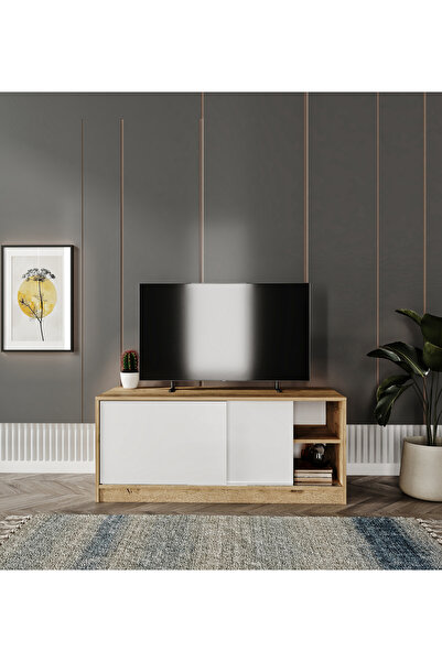 ROSEPAL Julia 2 Bölmeli Beyaz-lefkas Meşe Sürgülü Tv Ünitesi