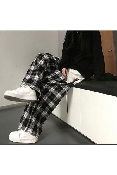 DEEFWEAR Unisex Μαύρη καρό φόρμα με ελαστική μέση