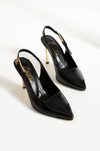 İnan Ayakkabı Woman's Black Patent Leather Stylish Stiletto & Heeled Shoe with Buckle Detail (9 CM HEEL HEIGHT)