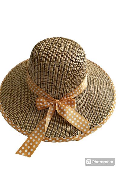 Betülce BETÜLCE Women's Ribbon Polka Dot Straw Trilby