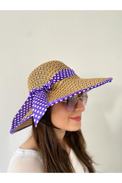Betülce BETÜLCE Women's Ribbon Polka Dot Straw Trilby
