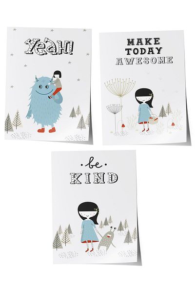 Postifull Baby Room Painting Set of 3, Baby Room Wall Decor, Kids Room Decor, Frameless Poster