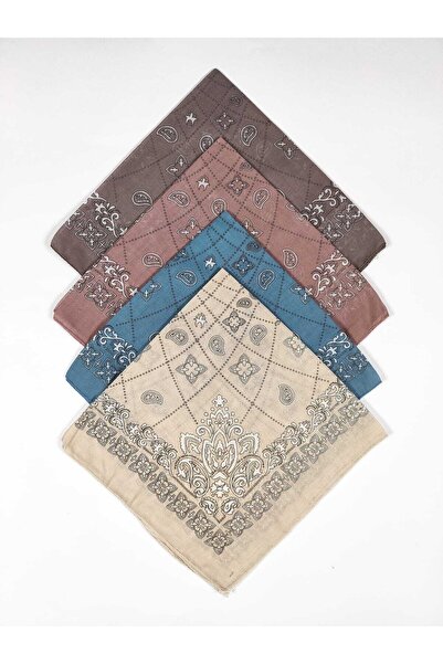 Fular Marketi 100% βαμβακερό μοτίβο κομψότητας Bandana 4 τεμάχια 4epm Mink Powder Blue Beige