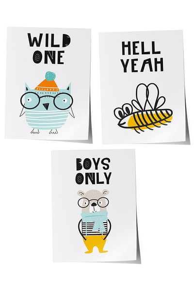 Postifull Baby Room Painting Set of 3, Baby Room Wall Decor, Kids Room Decor, Frameless Poster
