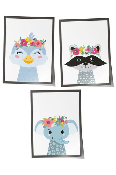Postifull Baby Room Painting Set of 3, Baby Room Wall Decor, Kids Room Decor, Frameless Poster