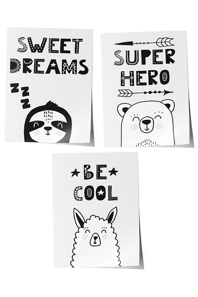 Postifull Baby Room Painting Set of 3, Baby Room Wall Decor, Kids Room Decor, Frameless Poster