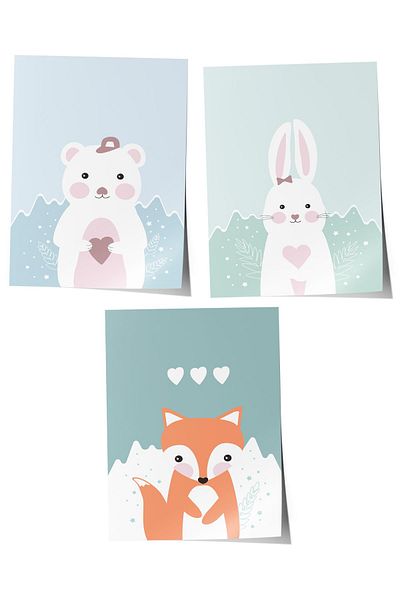 Postifull Set de 3 picturi pentru camera bebelușului, decor de perete pentru camera bebelușului, decor camera copiilor, poster fără cadru