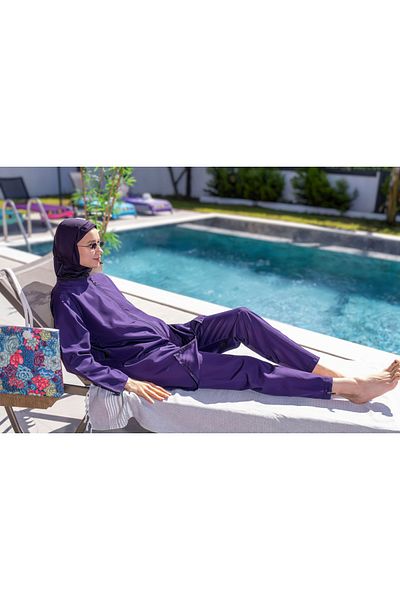 GC GÖKHAN CLUB Fully Covered, Water Repellent, Quick Drying, Side Adjustable Zippered Hijab Swimsuit
