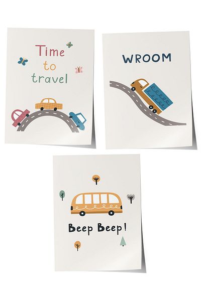 Postifull Baby Room Painting Set of 3, Baby Room Wall Decor, Kids Room Decor, Frameless Poster