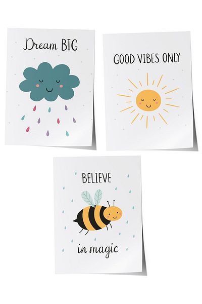 Postifull Baby Room Painting Set of 3, Baby Room Wall Decor, Kids Room Decor, Frameless Poster