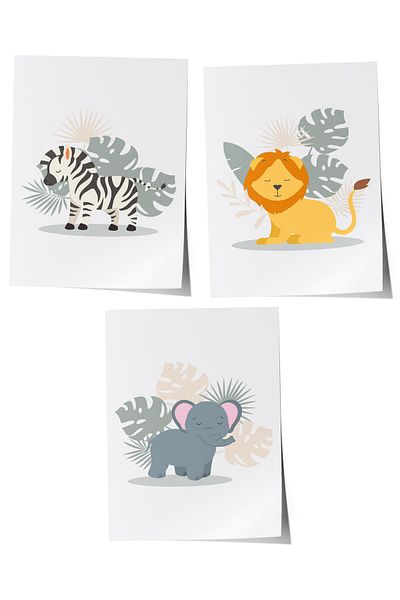 Postifull Set de 3 picturi pentru camera bebelușului, decor de perete pentru camera bebelușului, decor camera copiilor, poster fără cadru
