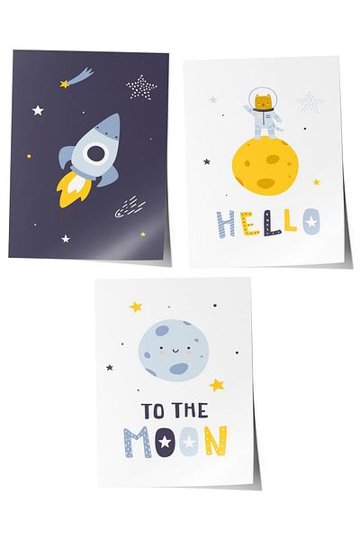 Postifull Set de 3 picturi pentru camera bebelușului, decor de perete pentru camera bebelușului, decor camera copiilor, poster fără cadru