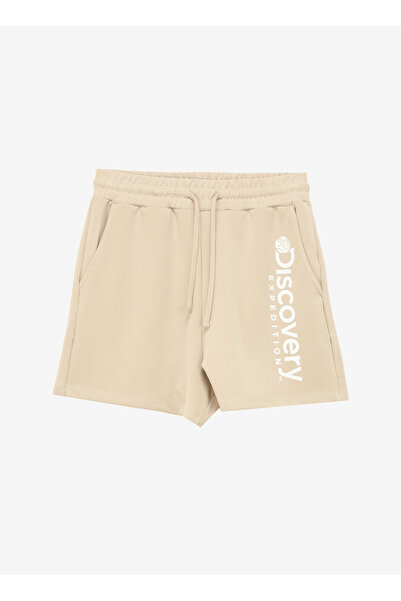 Discovery Expedition D4SL-SHT3023 Bej Standart Fit Baskılı Kadın Sweat Şort