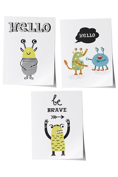 Postifull Baby Room Painting Set of 3, Baby Room Wall Decor, Kids Room Decor, Frameless Poster