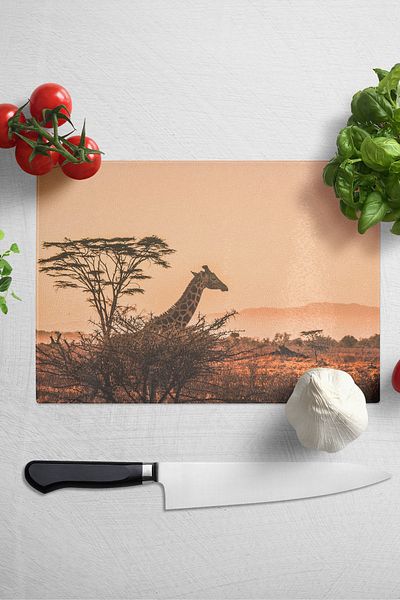 Postifull Glass Cutting Board, Thick And Unbreakable Glass - Giraffe Theme - 21*30cm - Chopping Board, Kitchen Decor