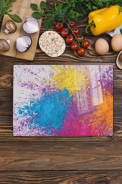 Postifull Glass Cutting Board, Thick And Unbreakable Glass - Colorful Theme - 21*30cm - Chopping Board, Kitchen Decor