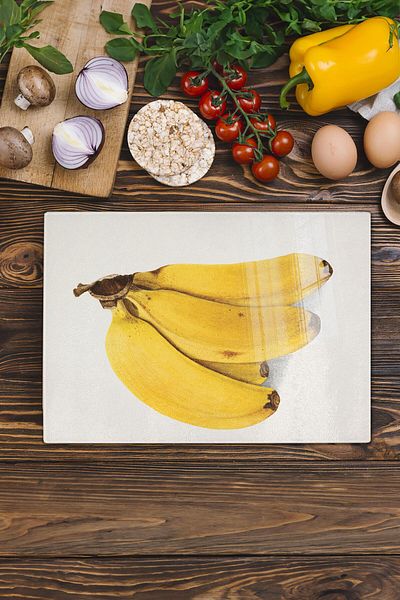 Postifull Glass Cutting Board, Thick And Unbreakable Glass - Vintage Banana - 21*30cm - Chopping Board, Kitchen Decor
