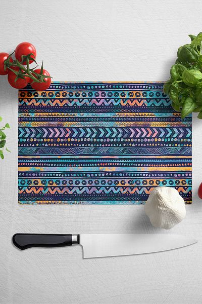 Postifull Glass Cutting Board, Thick And Unbreakable Glass - Boho Theme - 21*30cm - Chopping Board, Kitchen Decor