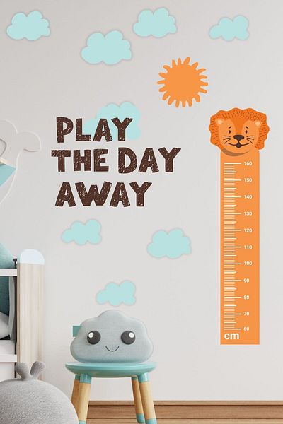 Postifull Kids Room Sticker Set, Cloudy Door Side Height Chart Wall Decor, Kids Room Wall Sticker