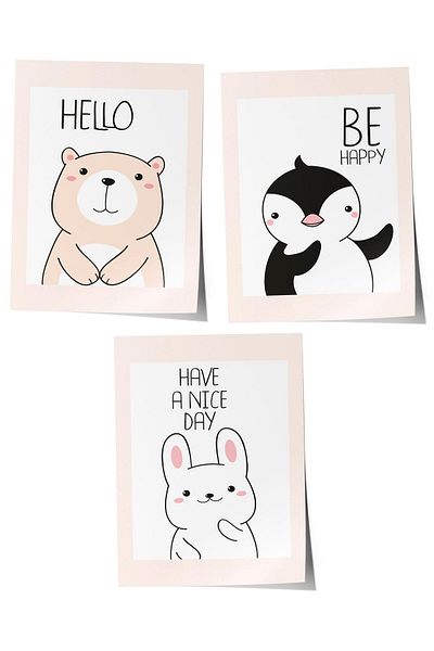 Postifull Baby Room Painting Set of 3, Baby Room Wall Decor, Kids Room Decor, Frameless Poster