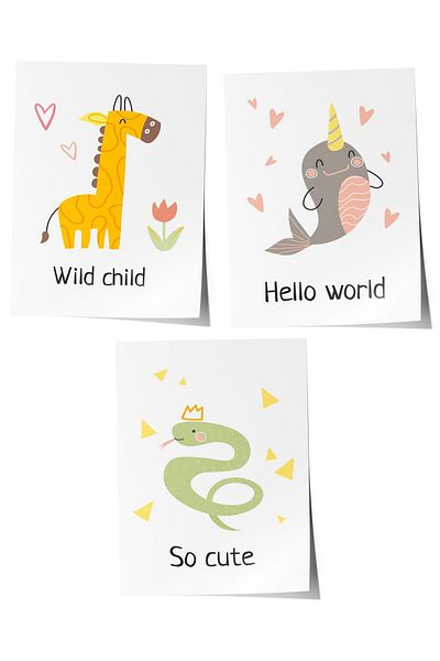Postifull Baby Room Painting Set of 3, Baby Room Wall Decor, Kids Room Decor, Frameless Poster