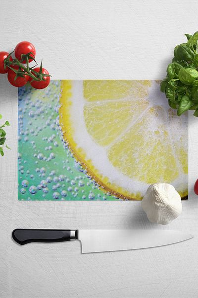Postifull Glass Cutting Board, Thick And Unbreakable Glass - Lemon Theme - 21*30cm - Chopping Board, Kitchen Decor
