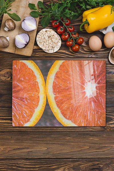 Postifull Glass Cutting Board - Orange Themed - 21*30cm - Chopping Board - Aesthetic, Decorative Presentation Board